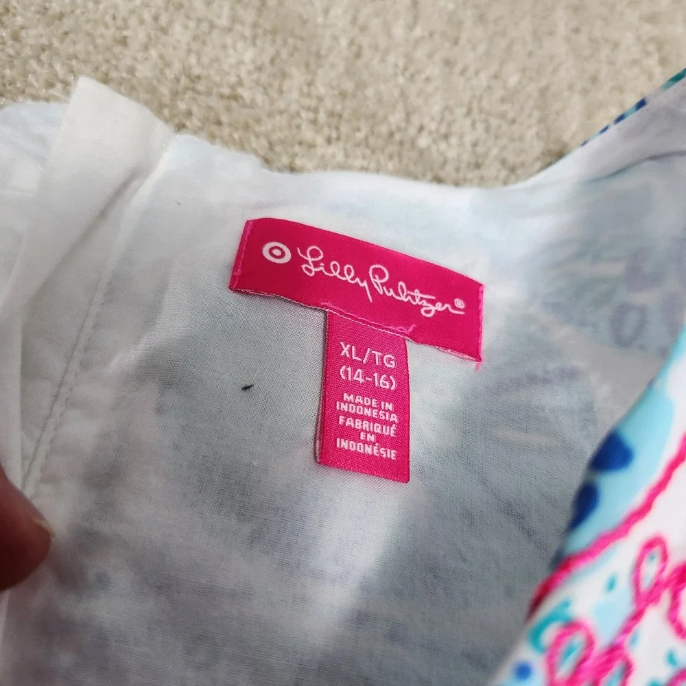 Lilly Pulitzer Shift Dress‎ Girls XL 14-16 Target Shell Sleeveless Embroidered